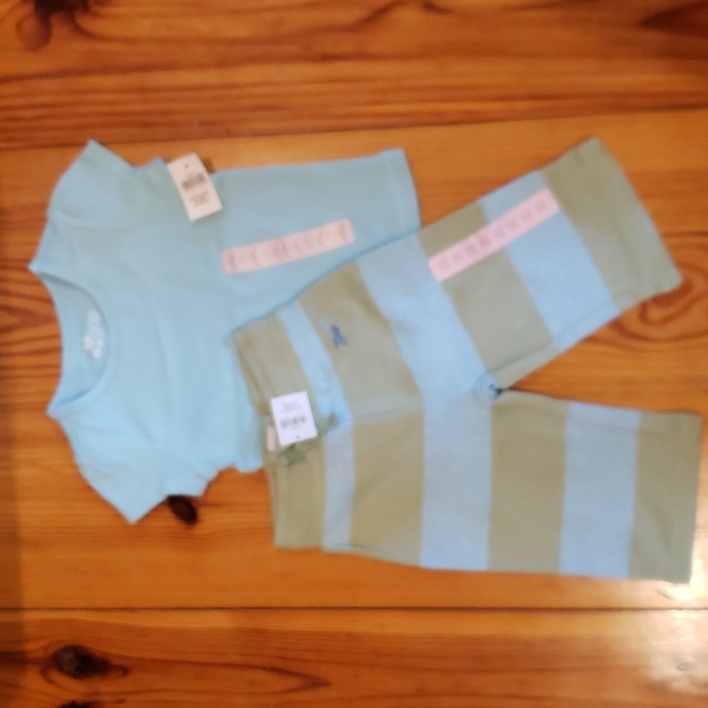 NWT, Gap, Playtime Favorites, Mint Green T-shirt, Mint Green/Green Striped Pants